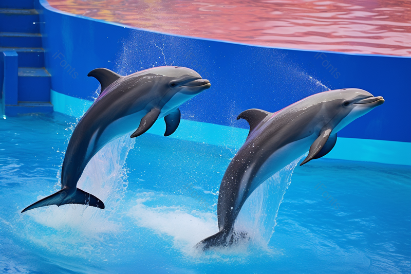 海洋公园的两只海豚跳出水面海洋生物,高清,摄影图,摄影图片,图片大全,摄影图免费下载